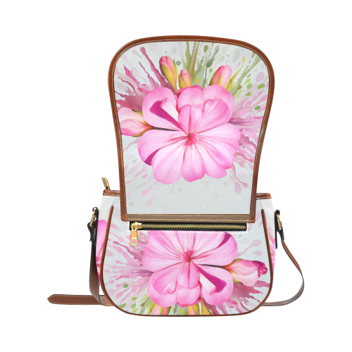 Pink flower color splash - watercolor Saddle Bag/Large (Model 1649)