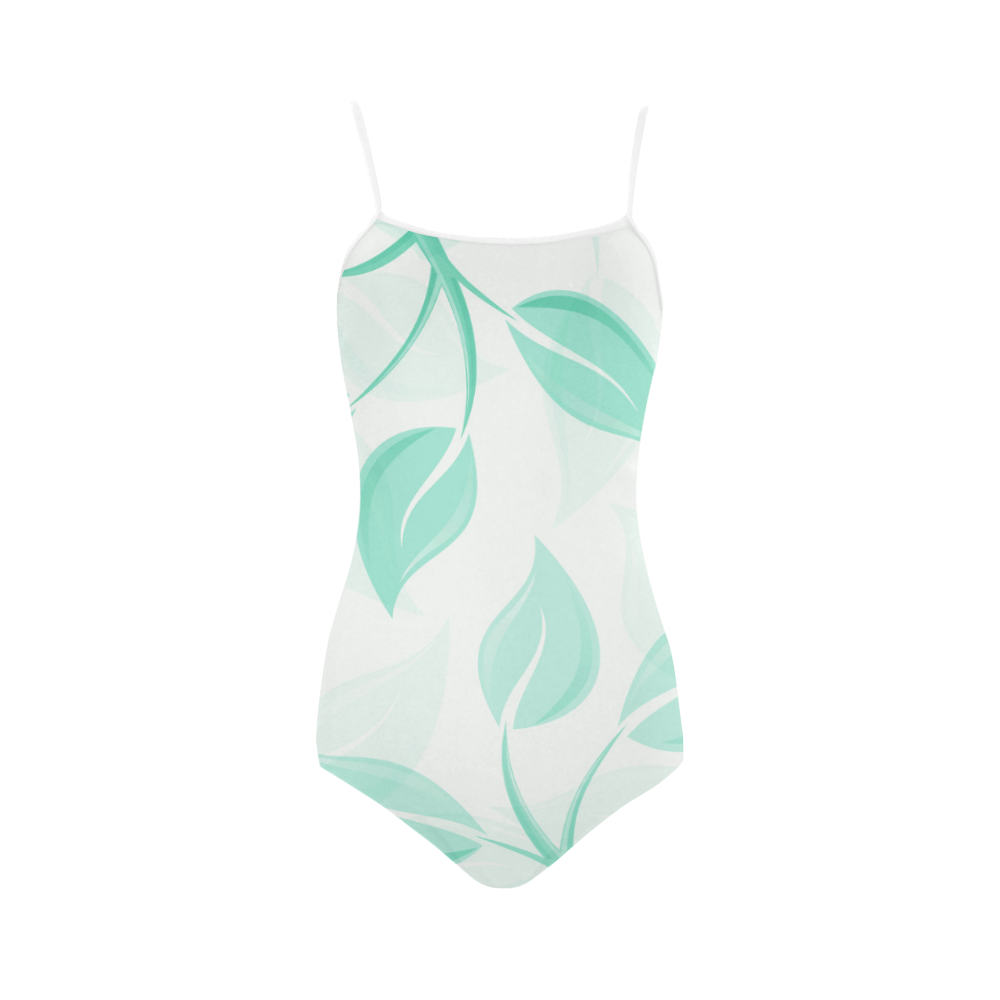 Green leaves on branches Strap Swimsuit ( Model S05)