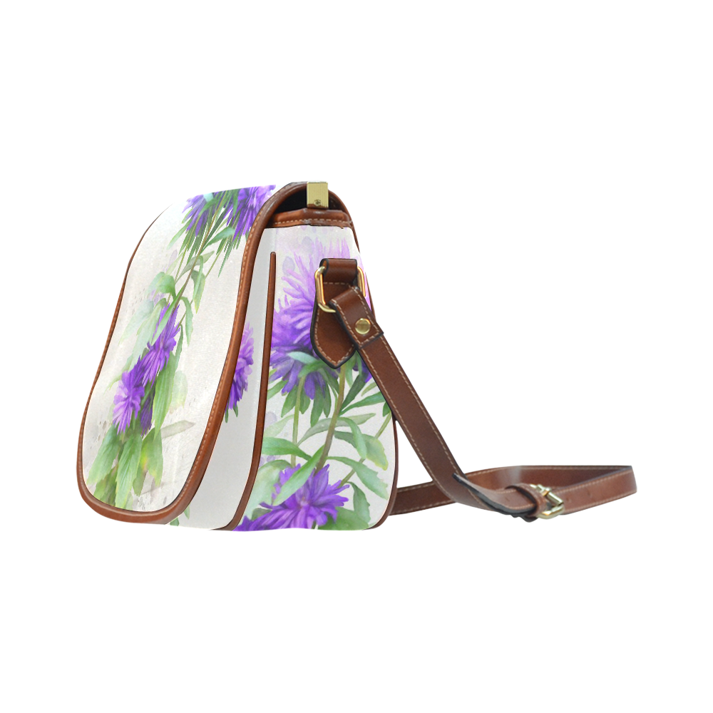 Purple Garden Flowers, watercolors with signature Saddle Bag/Large (Model 1649)