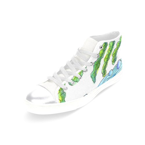 Abstract Blue Green Flowers Vines River Zendoodle Women's Classic High Top Canvas Shoes (Model 017)