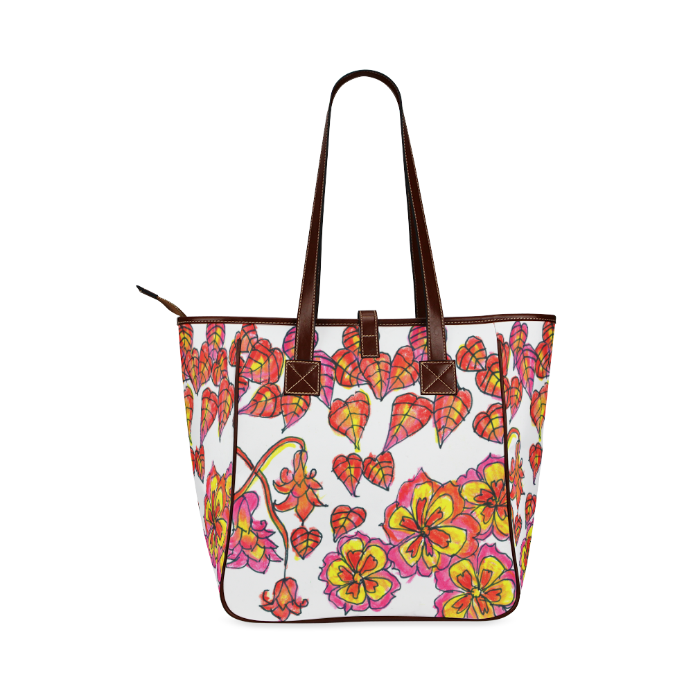 Autumn Leaves, Flowers, Red Orange Gold Zendoodle Classic Tote Bag (Model 1644)