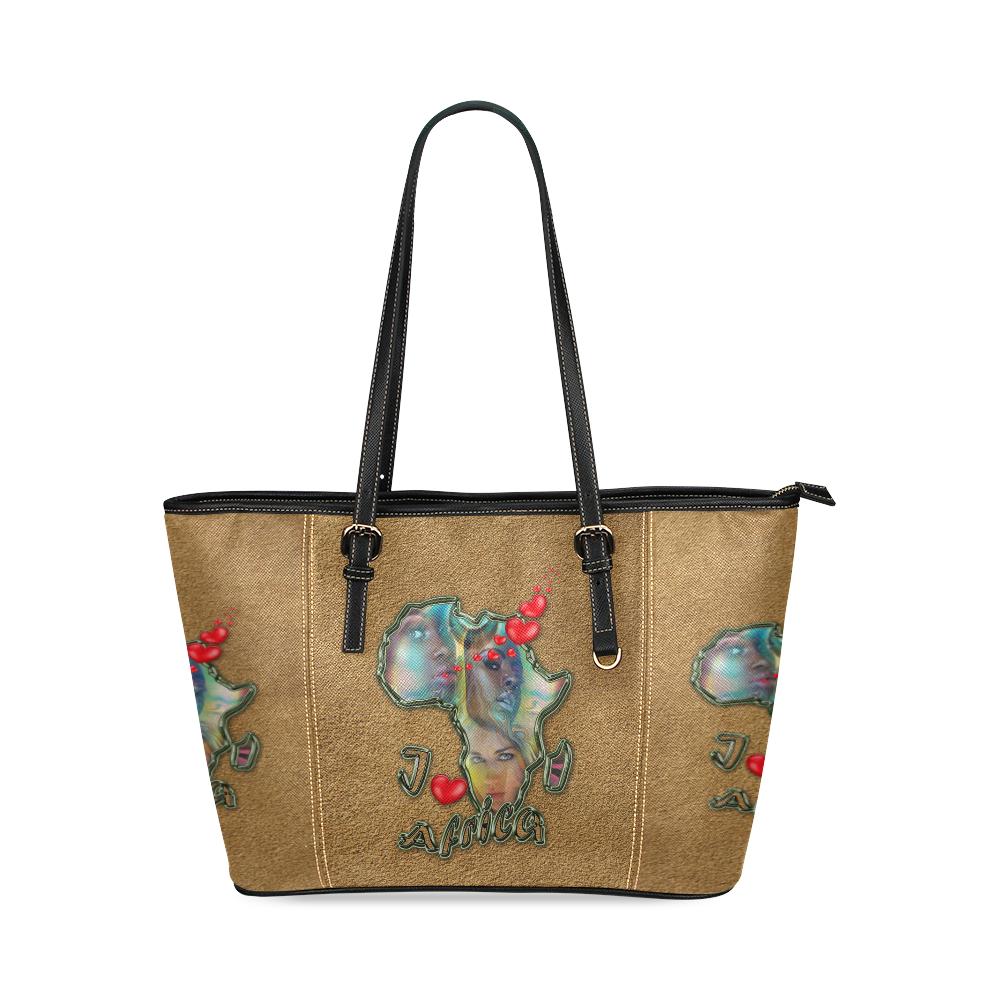 I love africa Leather Tote Bag/Small (Model 1640)