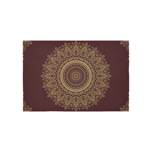 Mandala in Gold and Royal Red Cotton Linen Wall Tapestry 60"x 40"