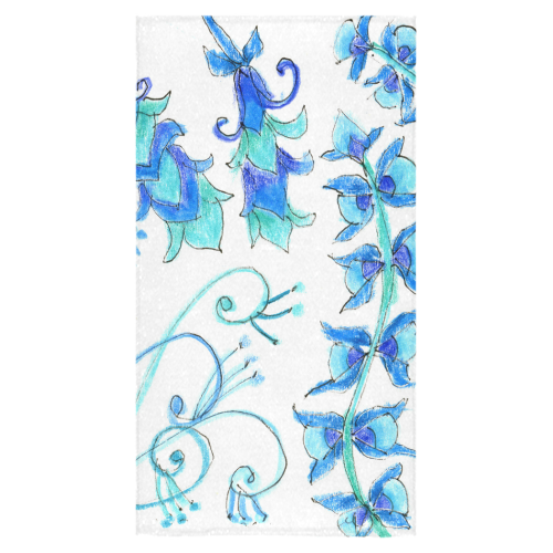 Dancing Aqua Blue Vines, Flowers Zendoodle Garden Bath Towel 30"x56"