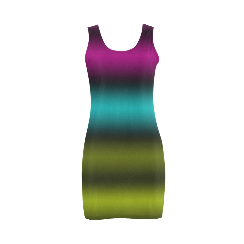 Dark Green Mint Blue Lilac Soft Stripes Medea Vest Dress (Model D06)