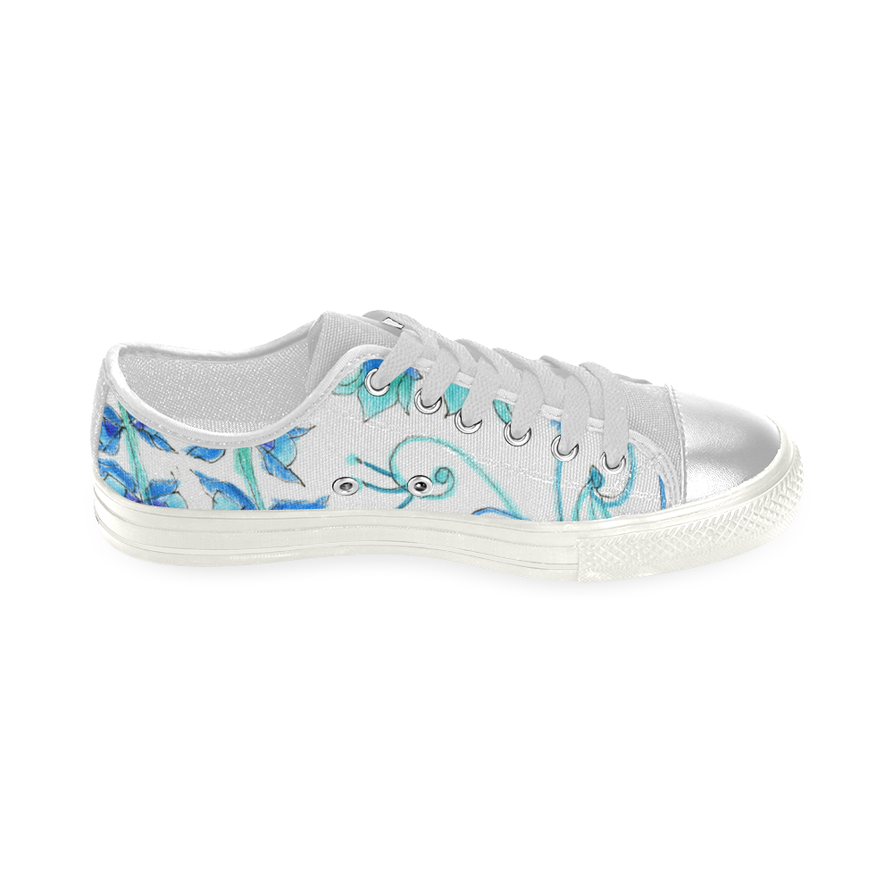 Dancing Aqua Blue Vines, Flowers Zendoodle Garden Women's Classic Canvas Shoes (Model 018)