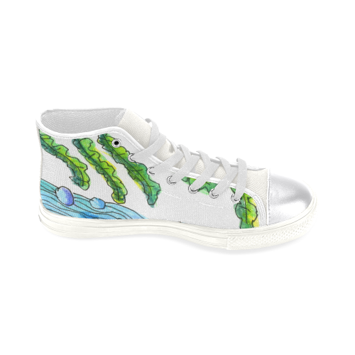 Abstract Blue Green Flowers Vines River Zendoodle Women's Classic High Top Canvas Shoes (Model 017)