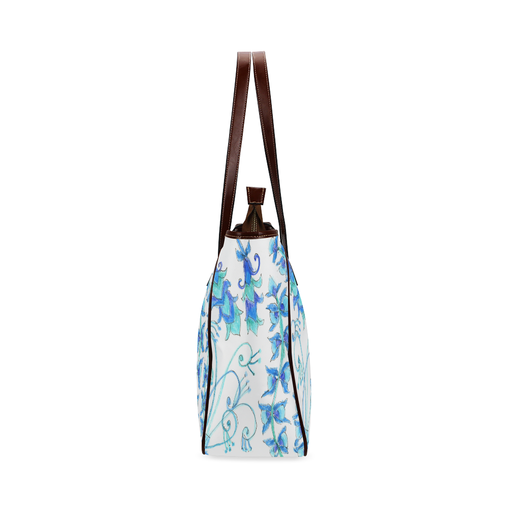 Dancing Aqua Blue Vines, Flowers Zendoodle Garden Classic Tote Bag (Model 1644)