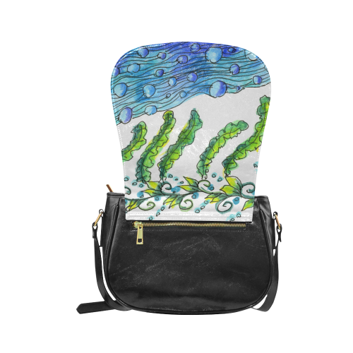 Abstract Blue Green Flowers Vines River Zendoodle Classic Saddle Bag/Large (Model 1648)