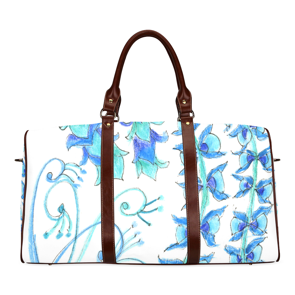 Dancing Aqua Blue Vines, Flowers Zendoodle Garden Waterproof Travel Bag/Large (Model 1639)