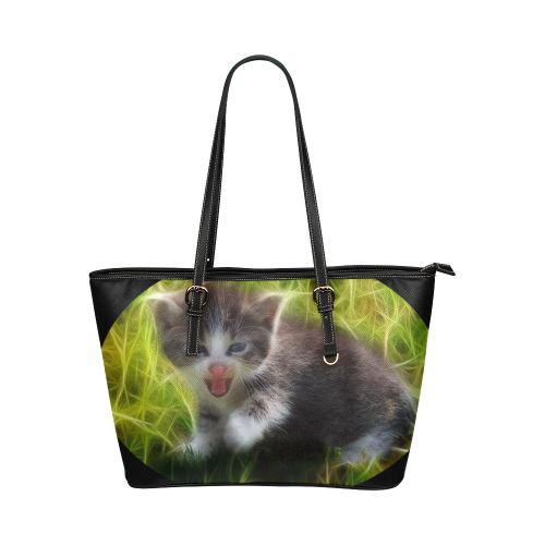 Kitty Is A Tiger Leather Tote Bag/Large (Model 1651)