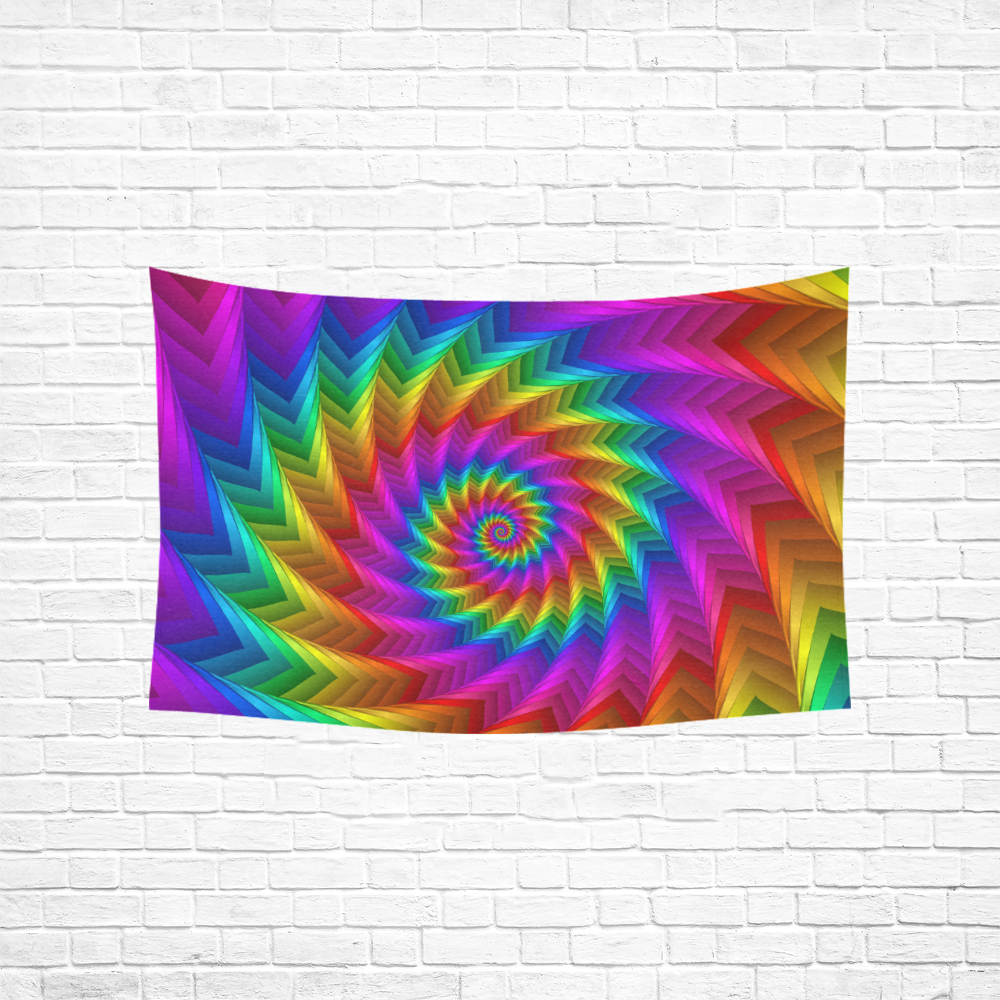 Psychedelic Rainbow Spiral Fractal Cotton Linen Wall Tapestry 60"x 40"