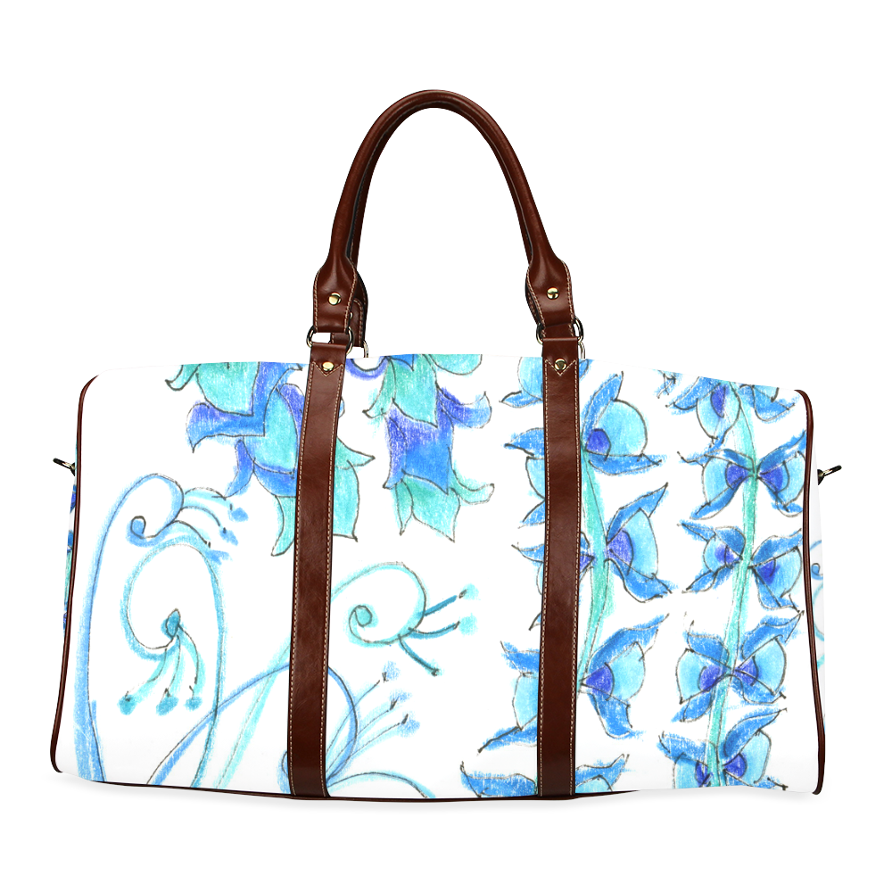 Dancing Aqua Blue Vines, Flowers Zendoodle Garden Waterproof Travel Bag/Large (Model 1639)