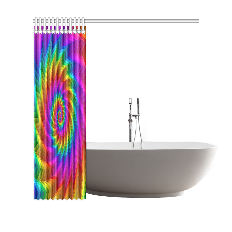 Psychedelic Rainbow Spiral Fractal Shower Curtain 69"x70"