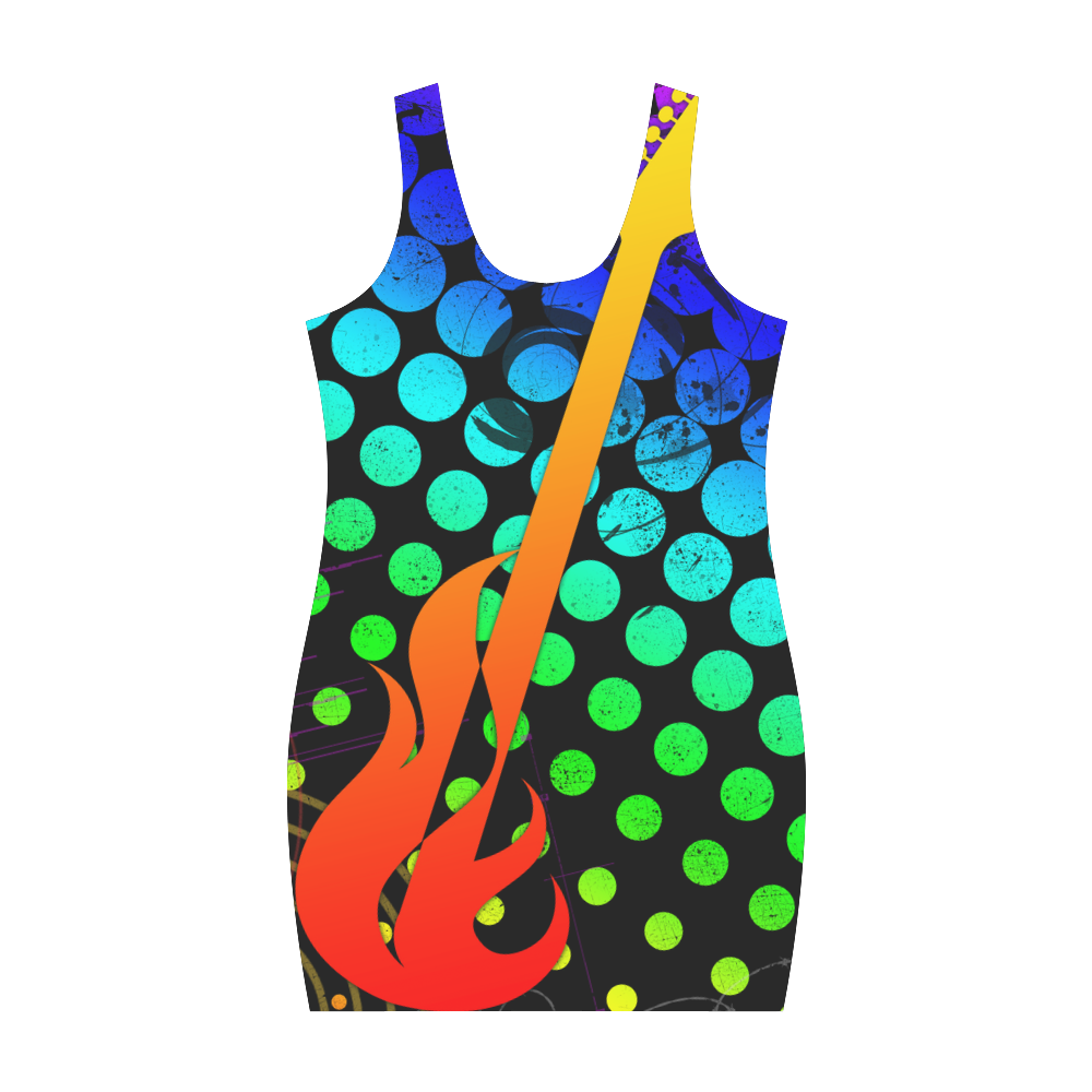 Fire Guitar Abstract Music by ArtformDesigns Medea Vest Dress (Model D06)