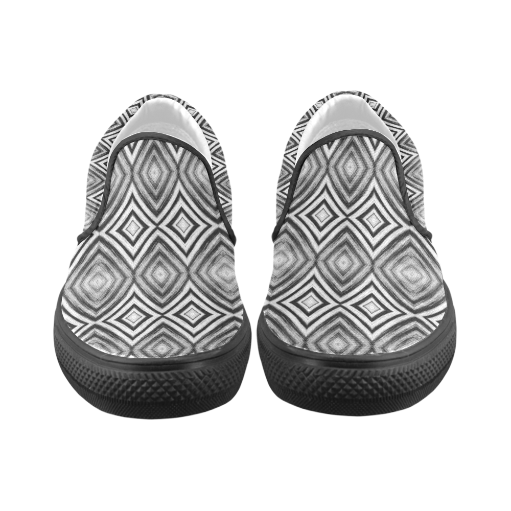 black and white diamond pattern Women's Unusual Slip-on Canvas Shoes (Model 019)