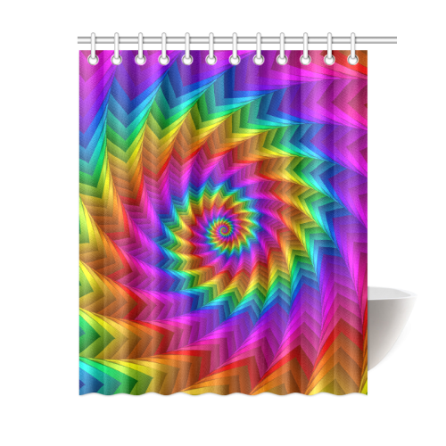 Psychedelic Rainbow Spiral Fractal Shower Curtain 60"x72"