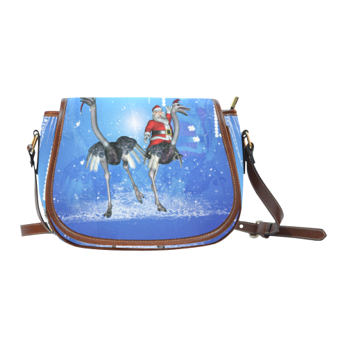 Funny ostrich with Santa Claus Saddle Bag/Small (Model 1649) Full Customization