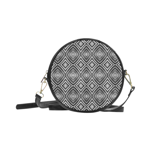 black and white diamond pattern Round Sling Bag (Model 1647)