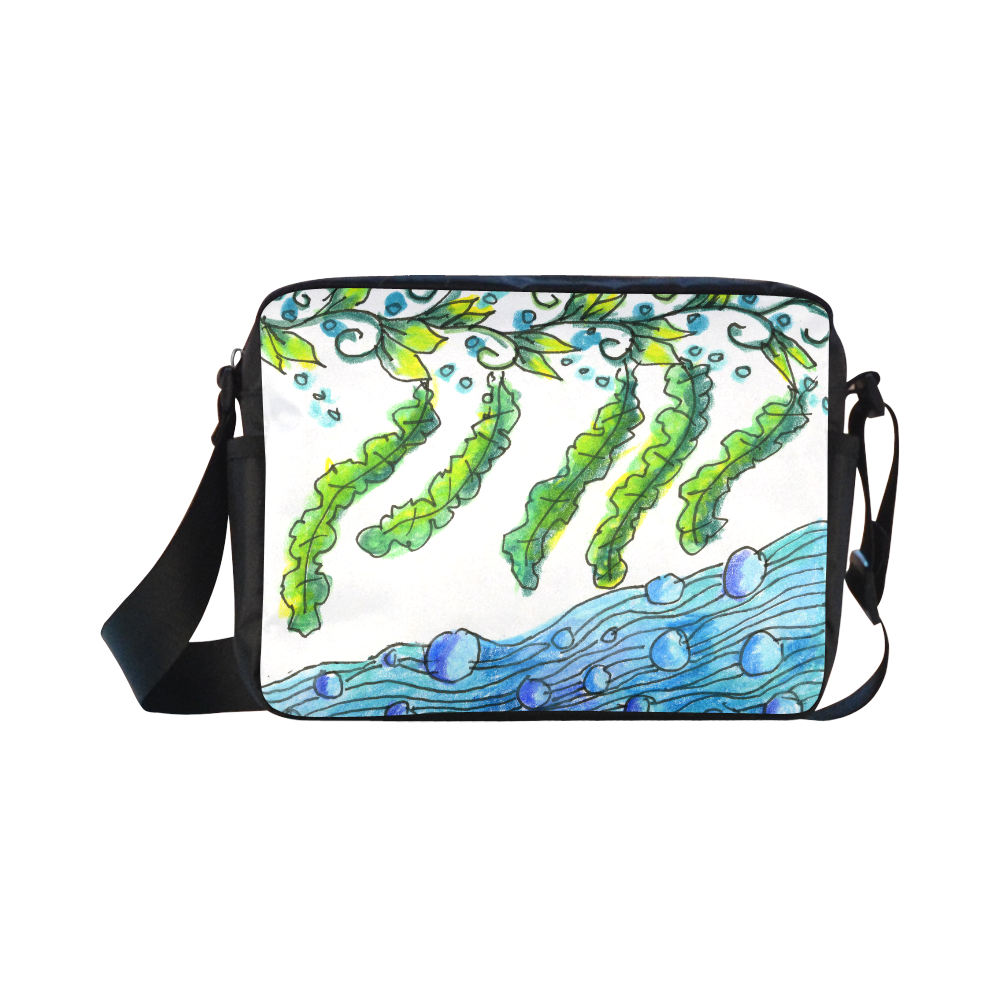 Abstract Blue Green Flowers Vines River Zendoodle Classic Cross-body Nylon Bags (Model 1632)