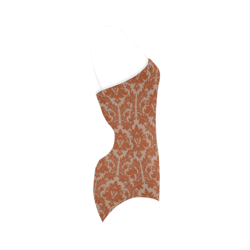 autumn fall color red beige damask Strap Swimsuit ( Model S05)