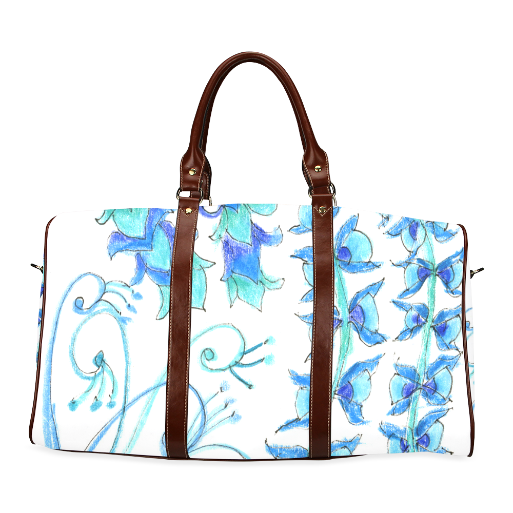 Dancing Aqua Blue Vines, Flowers Zendoodle Garden Waterproof Travel Bag/Small (Model 1639)