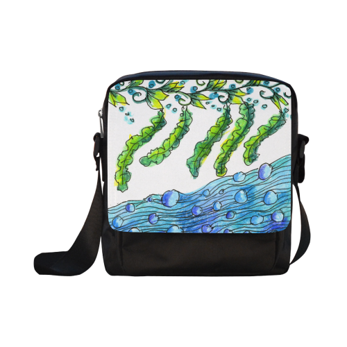 Abstract Blue Green Flowers Vines River Zendoodle Crossbody Nylon Bags (Model 1633)