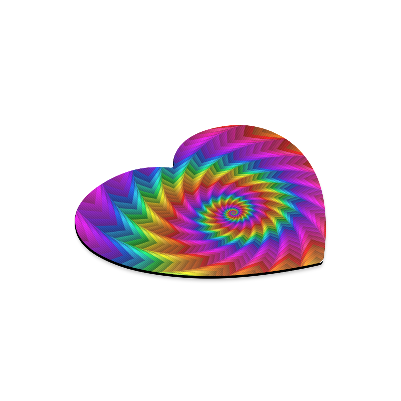 Psychedelic Rainbow Spiral Fractal Heart-shaped Mousepad