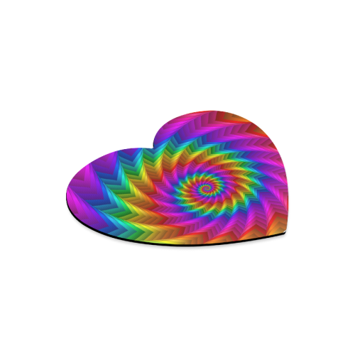 Psychedelic Rainbow Spiral Fractal Heart-shaped Mousepad