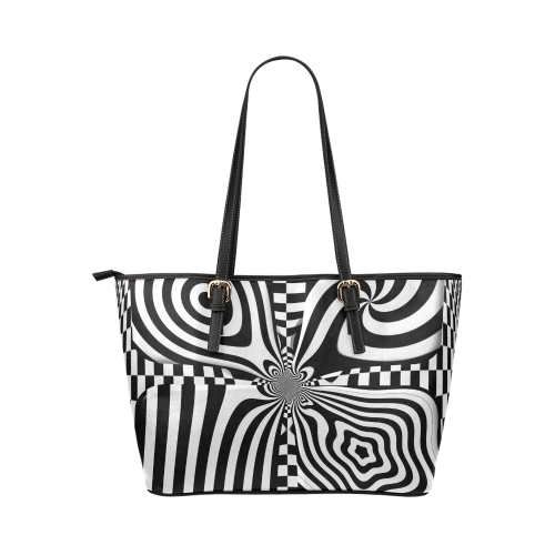 Op Art Black White Leather Tote Bag/Small (Model 1651)