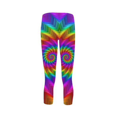 Psychedelic Rainbow Spiral Fractal Capri Legging (Model L02)