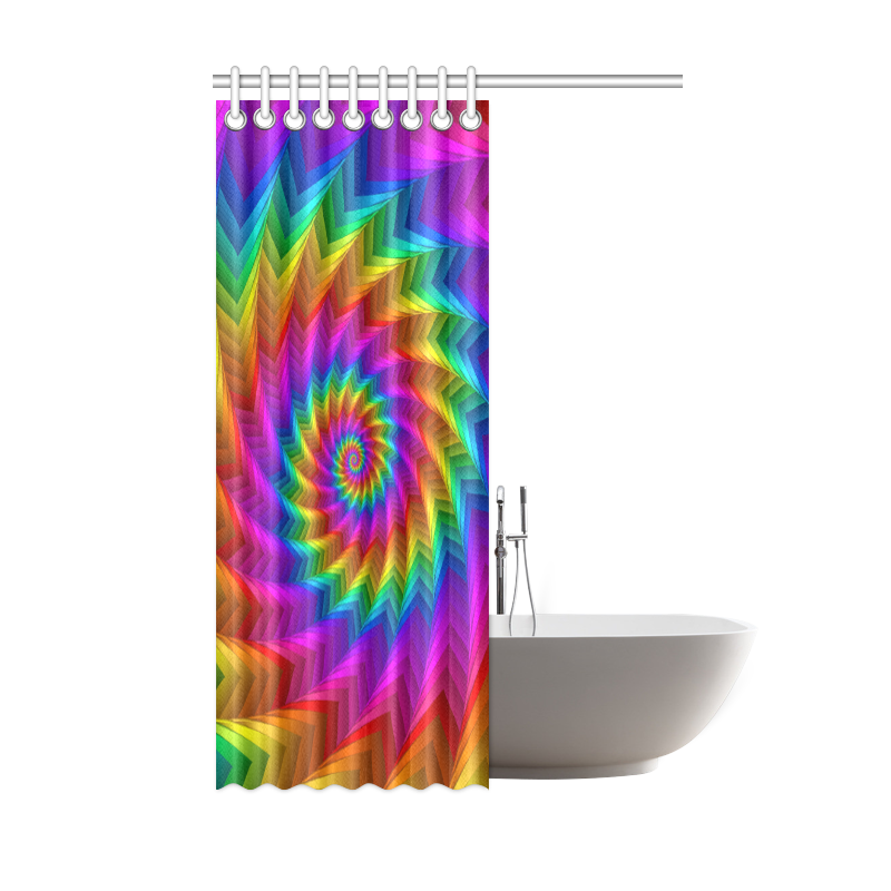 Psychedelic Rainbow Spiral Fractal Shower Curtain 48"x72"