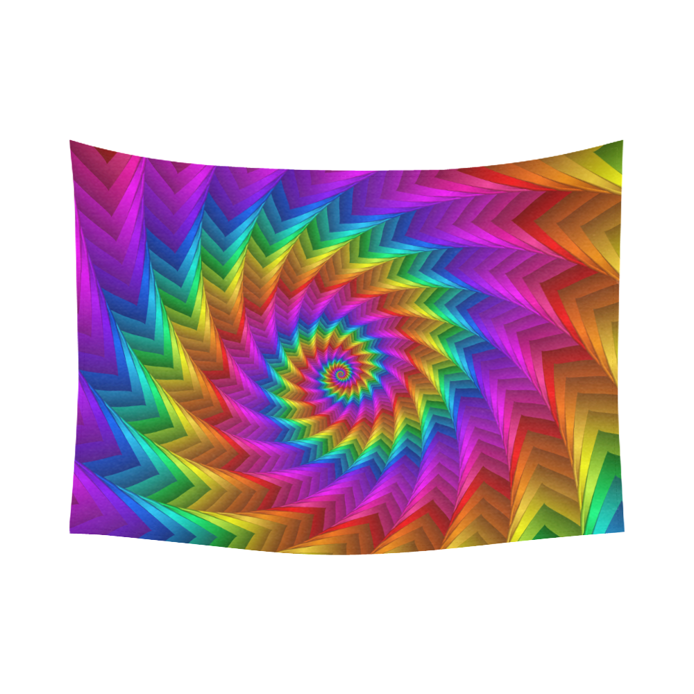 Psychedelic Rainbow Spiral Fractal Cotton Linen Wall Tapestry 80"x 60"