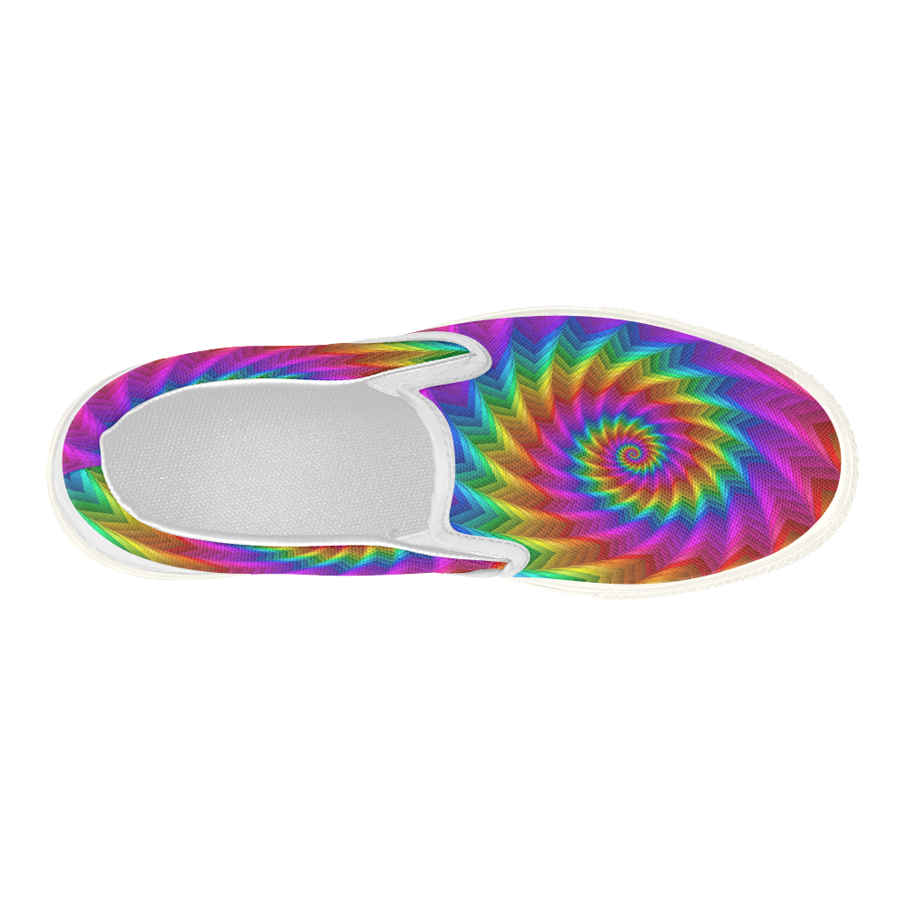 Psychedelic Rainbow Spiral Fractal Women's Slip-on Canvas Shoes (Model 019)