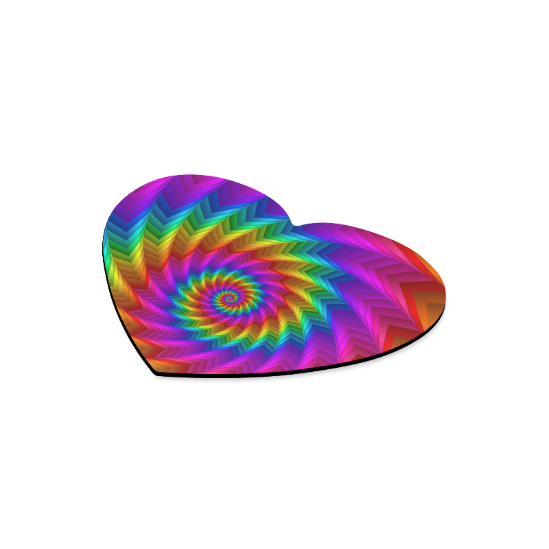 Psychedelic Rainbow Spiral Fractal Heart-shaped Mousepad