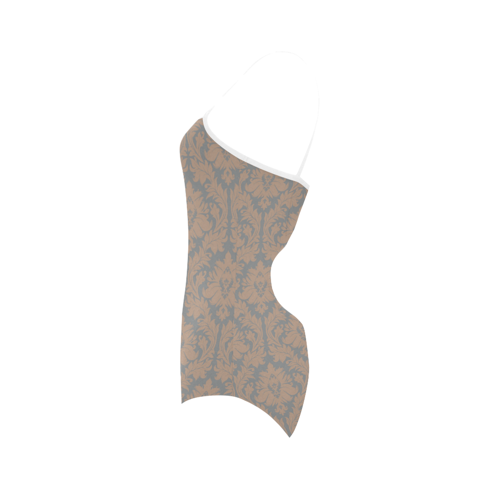 autumn fall colors beige grey damask Strap Swimsuit ( Model S05)
