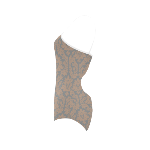 autumn fall colors beige grey damask Strap Swimsuit ( Model S05)