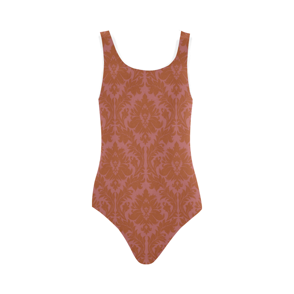 autumn fall colors red damask Vest One Piece Swimsuit (Model S04)