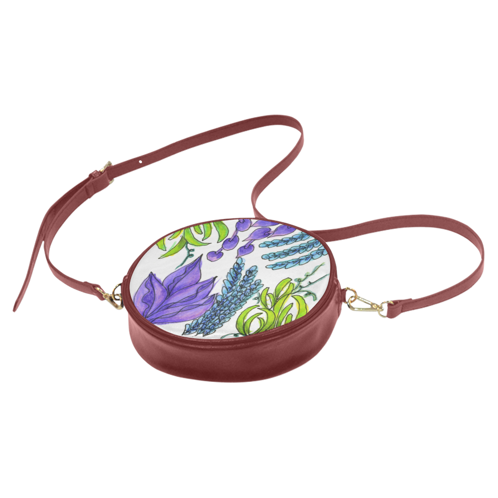 Purple Green Blue Flower Garden, Dancing Zendoodle Round Sling Bag (Model 1647)
