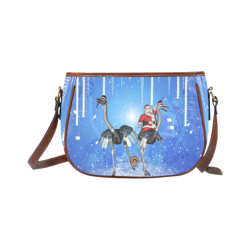 Funny ostrich with Santa Claus Saddle Bag/Small (Model 1649) Full Customization