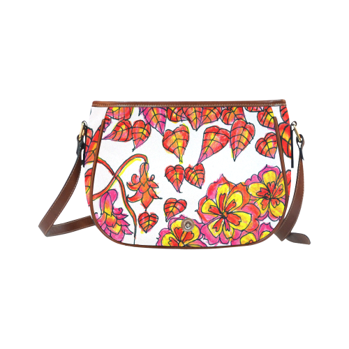 Autumn Leaves, Flowers, Red Orange Gold Zendoodle Saddle Bag/Large (Model 1649)