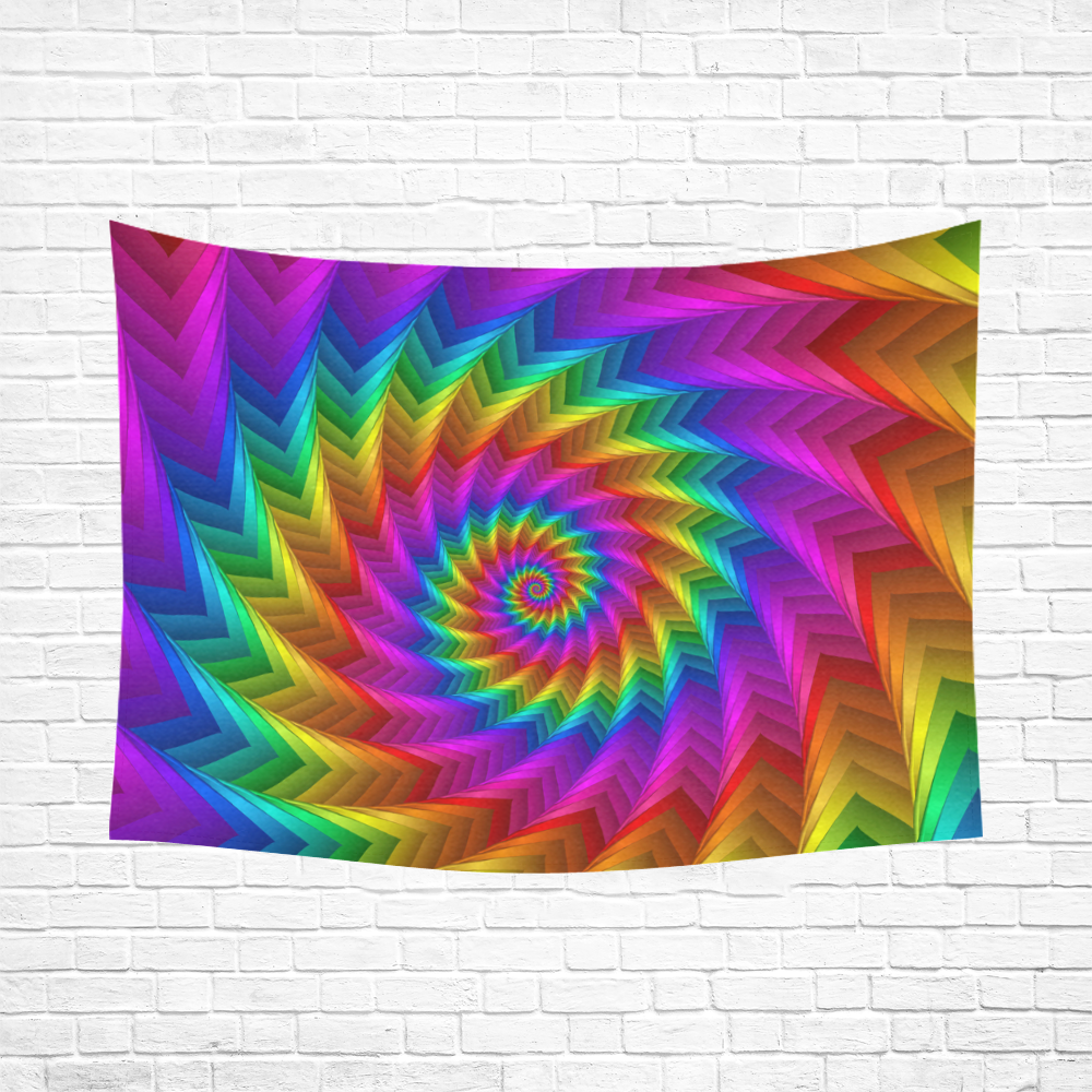 Psychedelic Rainbow Spiral Fractal Cotton Linen Wall Tapestry 80"x 60"