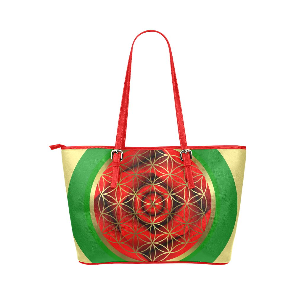 Flower of Life Gold Leather Tote Bag/Large (Model 1651)