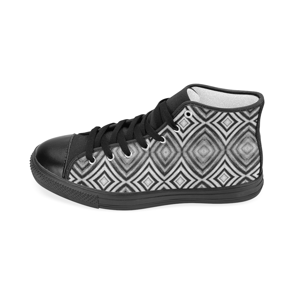 black and white diamond pattern Women's Classic High Top Canvas Shoes (Model 017)