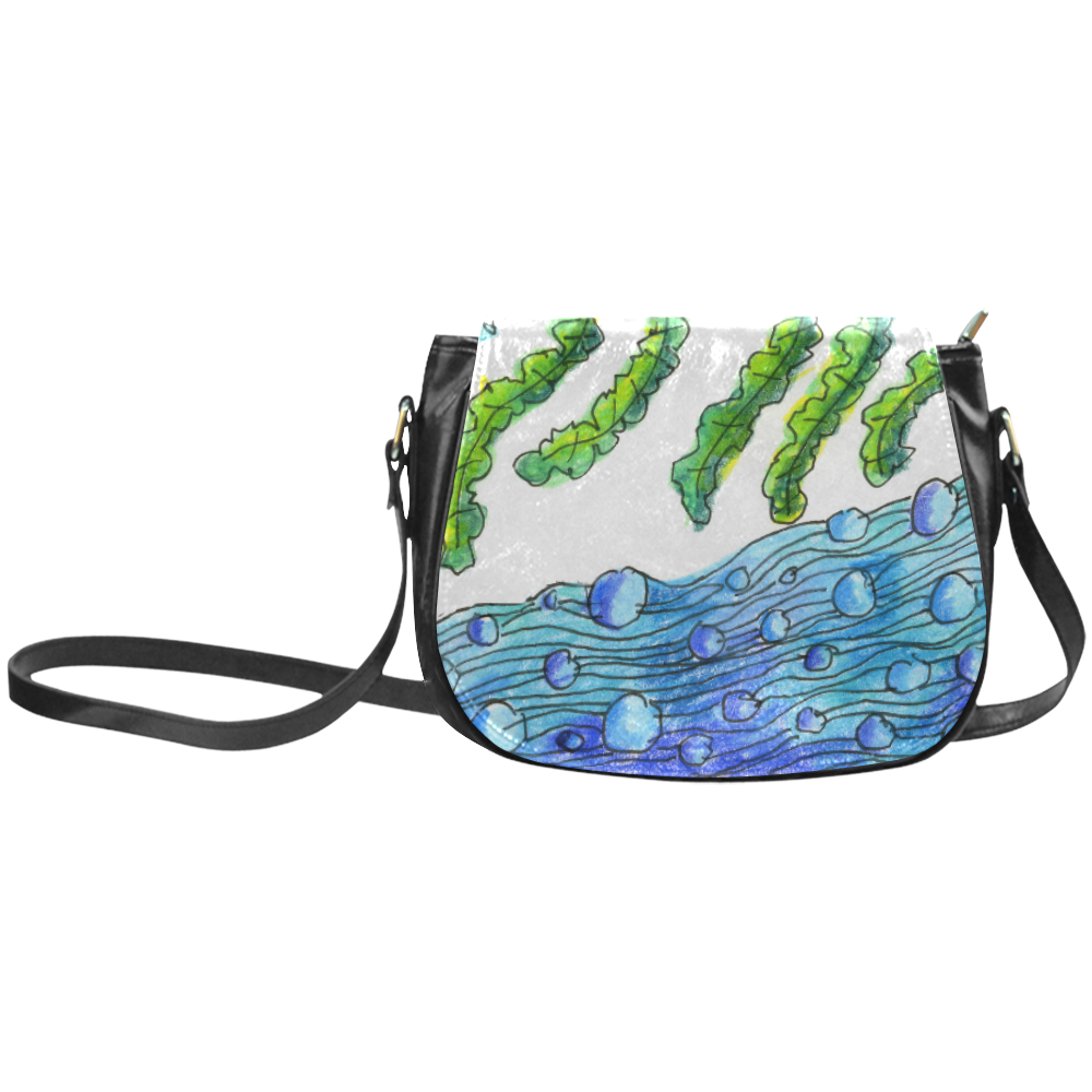 Abstract Blue Green Flowers Vines River Zendoodle Classic Saddle Bag/Small (Model 1648)