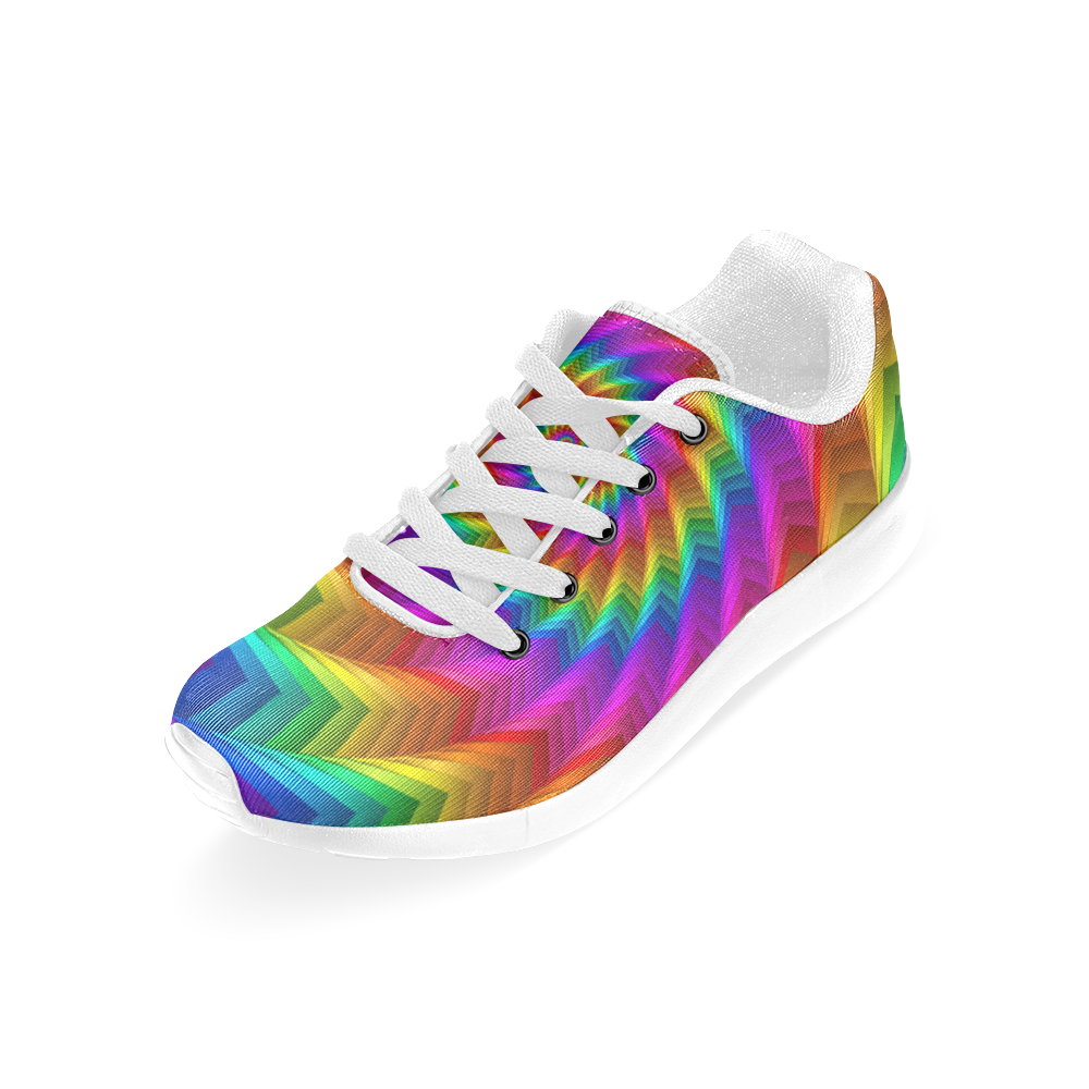 Psychedelic Rainbow Spiral Fractal Women’s Running Shoes (Model 020)