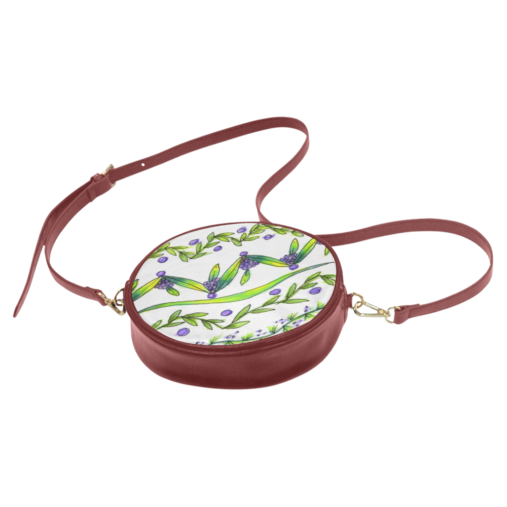Dancing Green, Purple Vines, Grapes Zendoodle Round Sling Bag (Model 1647)