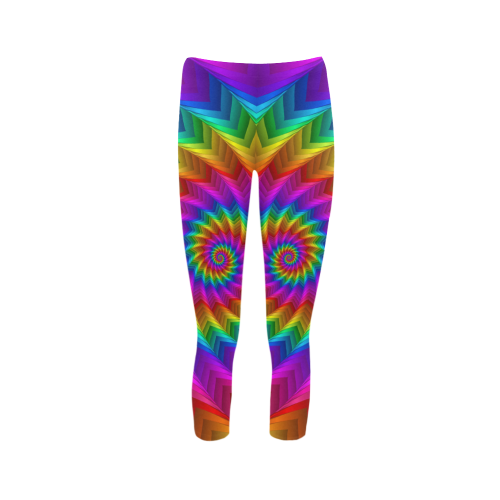 Psychedelic Rainbow Spiral Fractal Capri Legging (Model L02)