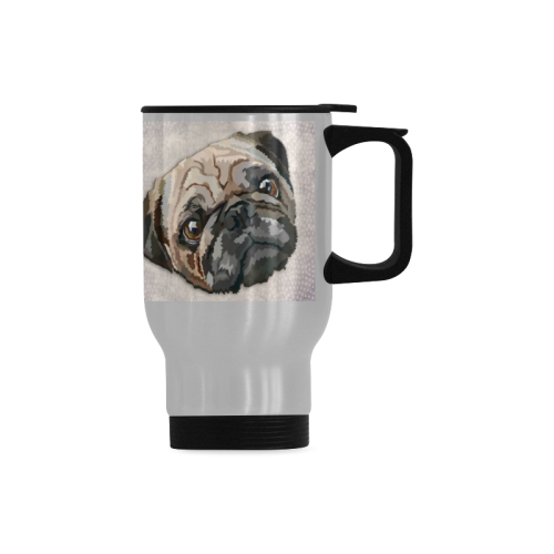 pug love Travel Mug (Silver) (14 Oz)