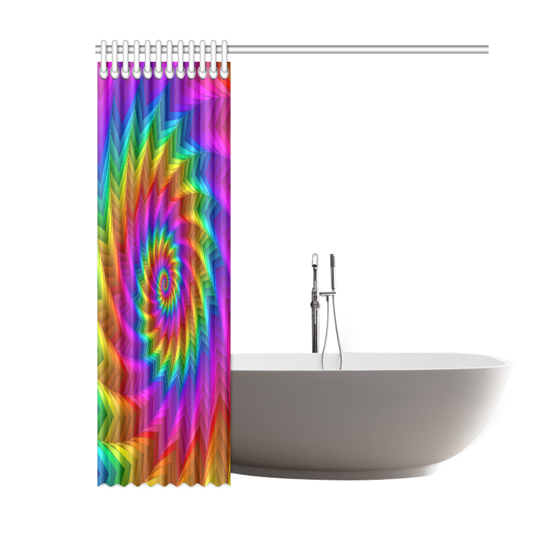 Psychedelic Rainbow Spiral Fractal Shower Curtain 60"x72"